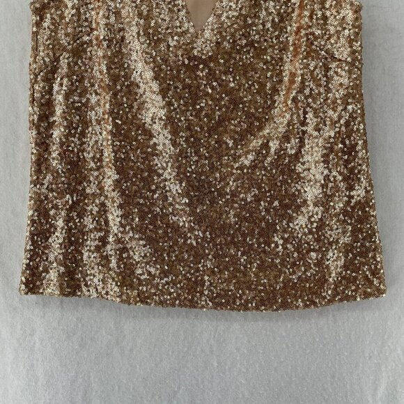 Bebe Party Blouse Womens S Pink Rose Gold Sleeveless Sparkle Sequined Keyhole - Picture 6 of 12